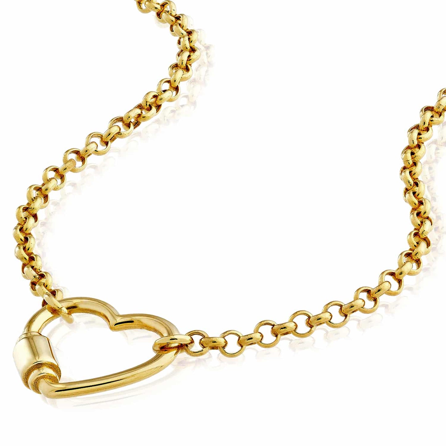 14K Real Gold Carabiner Heart Pendant Rolo Necklace 18"