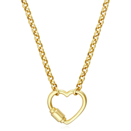 14K Yellow Gold Carabiner Heart Rolo Necklace (Hollow) 18"