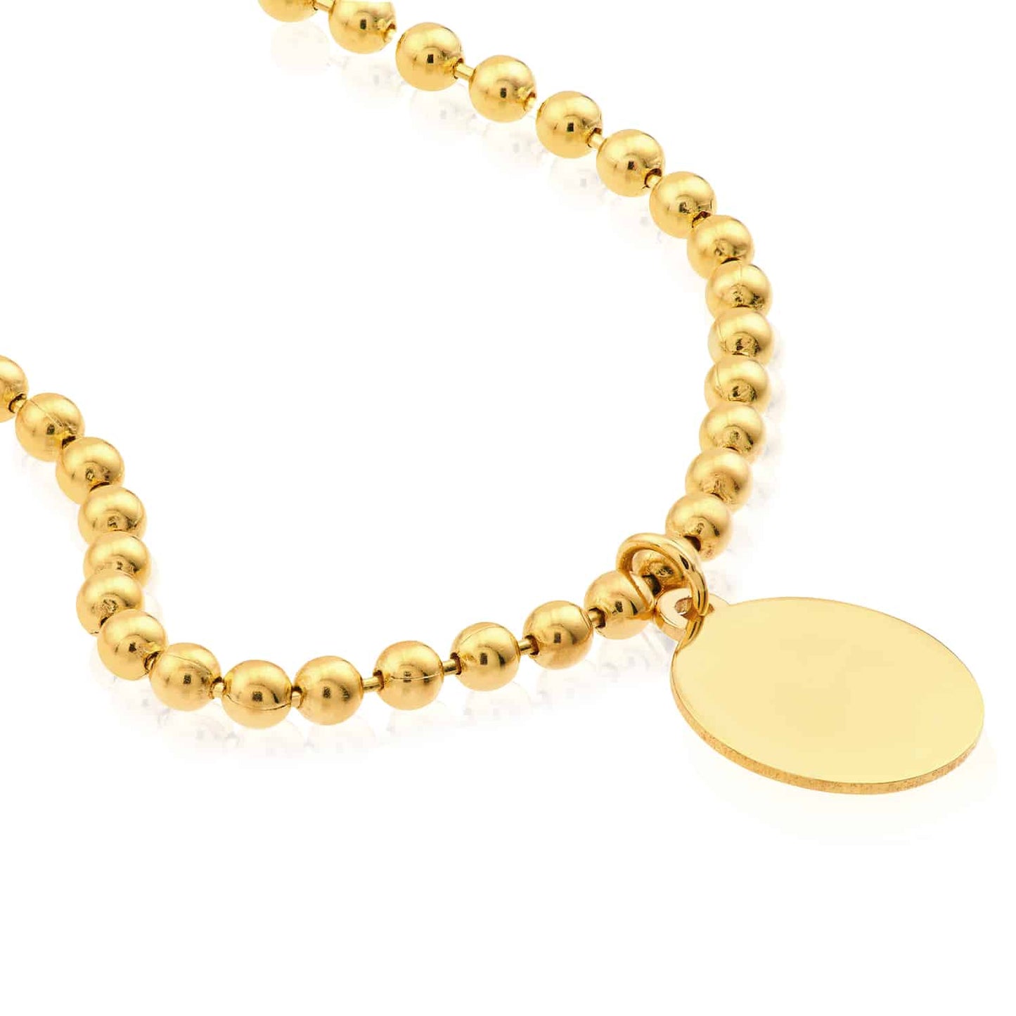14K Real Gold Yellow Ball Bead Round Charm Bracelet 7.5"