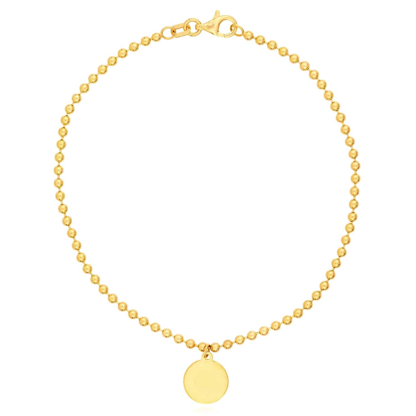 14K Real Gold Yellow Ball Bead Round Charm Bracelet 7.5"
