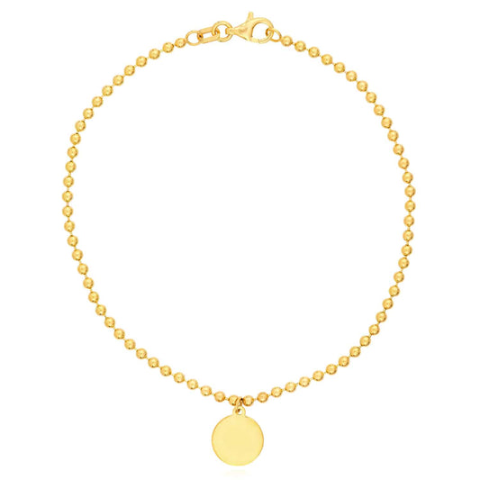 14K Yellow Gold Ball Bead Round Charm Bracelet (Solid Links) 7.5"