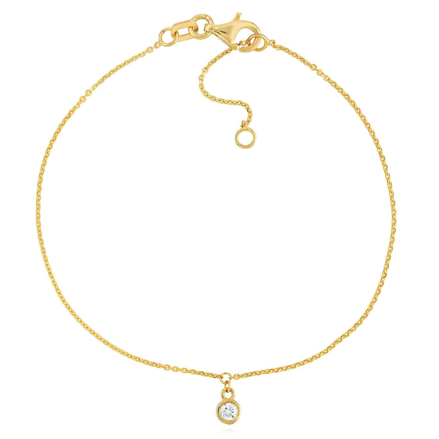 0.06CT Real Diamond 14K Real Gold Yellow Round Charm Bracelet 6.25"-7.25" Adjus.