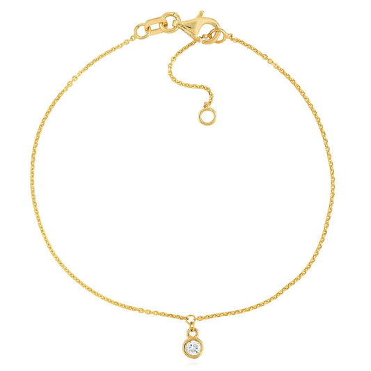 0.06CT Natural Diamond 14K Yellow Gold Round Charm Bracelet (Solid Links) 6.25"-7.25" Adjustable