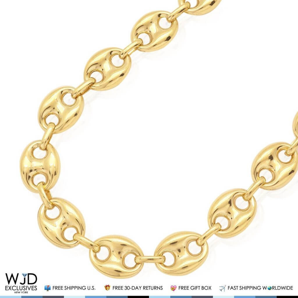 10K Yellow Gold 12.3mm Fancy Puffed Anchor Mariner Chain (Hollow) 34