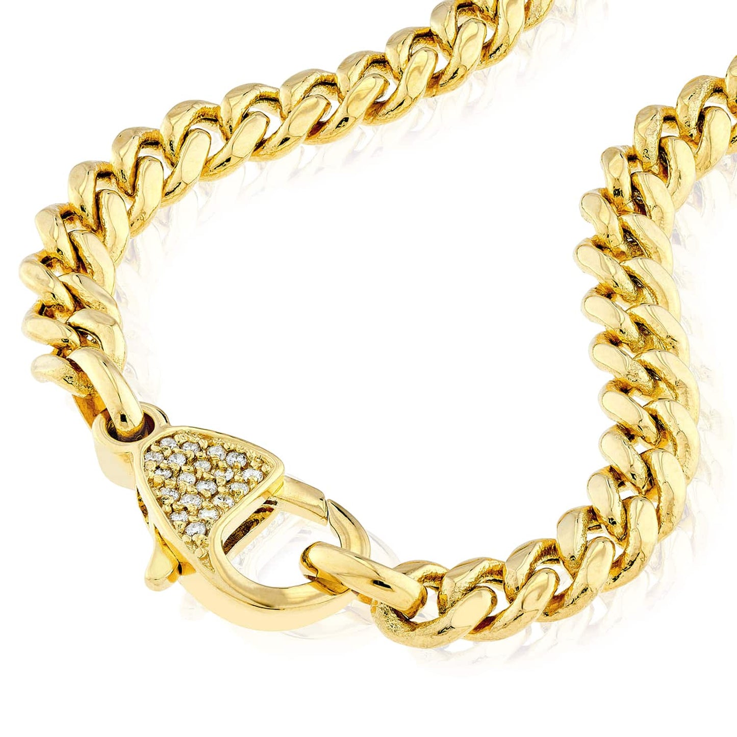 0.10CTW Real Diamond 14K Real Gold Yellow 5.3mm Cuban Bracelet 7.5"