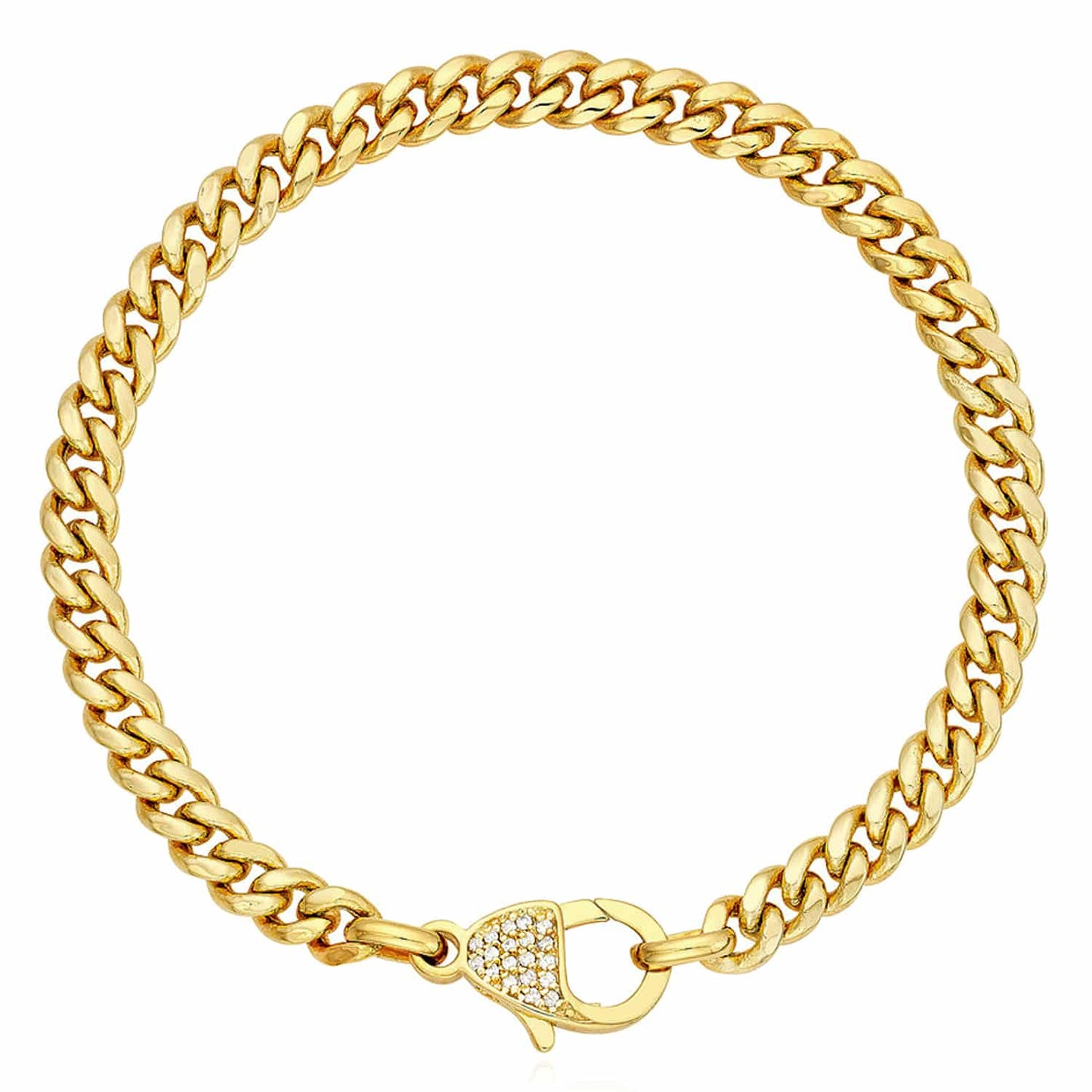 0.10CTW Real Diamond 14K Real Gold Yellow 5.3mm Cuban Bracelet 7.5"