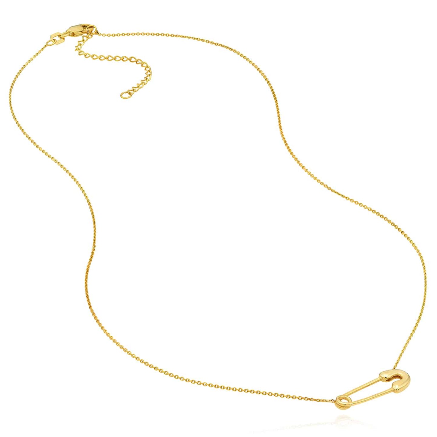 14K Real Gold Safety Pin Pendant Necklace 16"-18" Adjustable