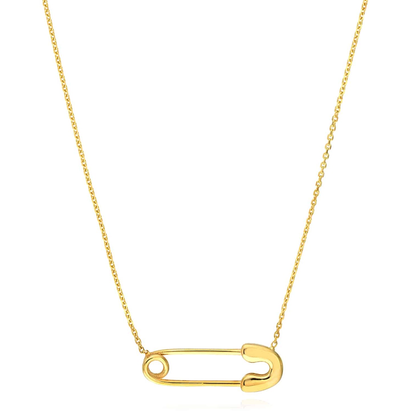 14K Real Gold Safety Pin Pendant Necklace 16"-18" Adjustable