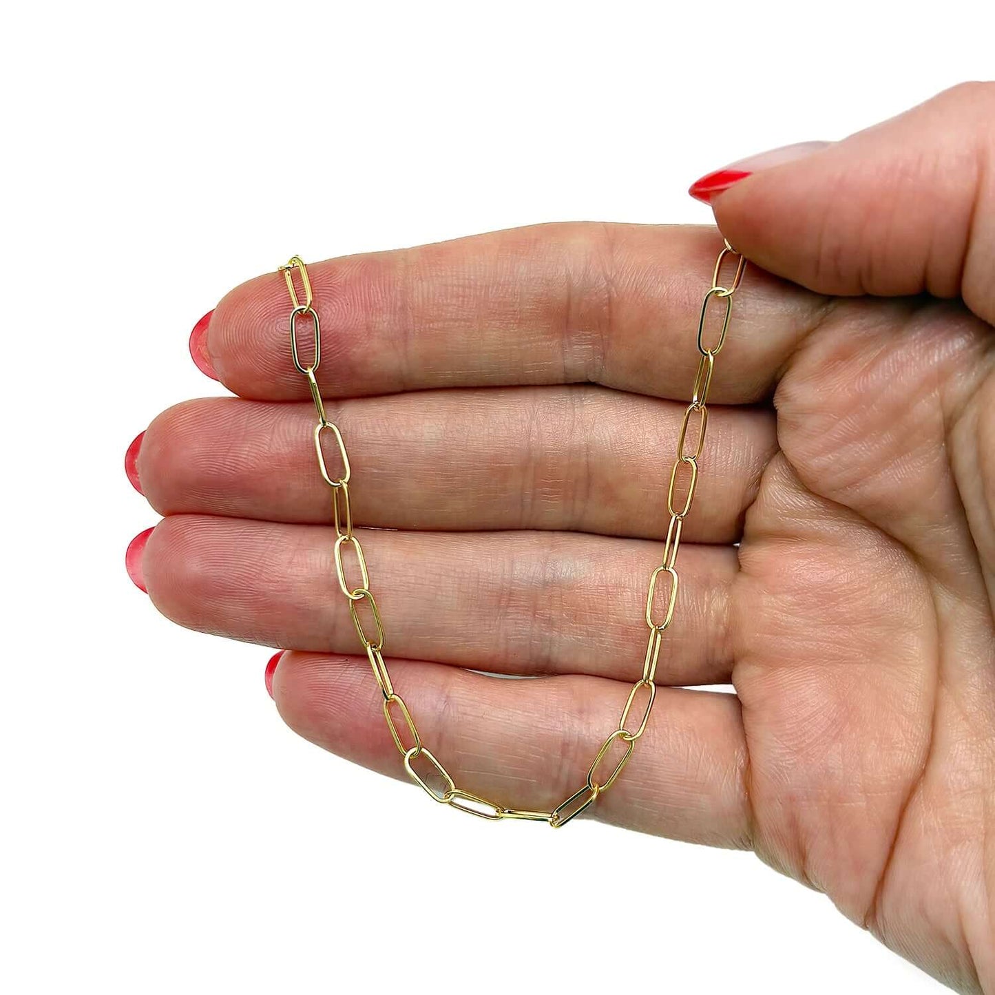 14K Real Gold 3mm Paperclip Chain Necklace 16" 18" 20" 24"