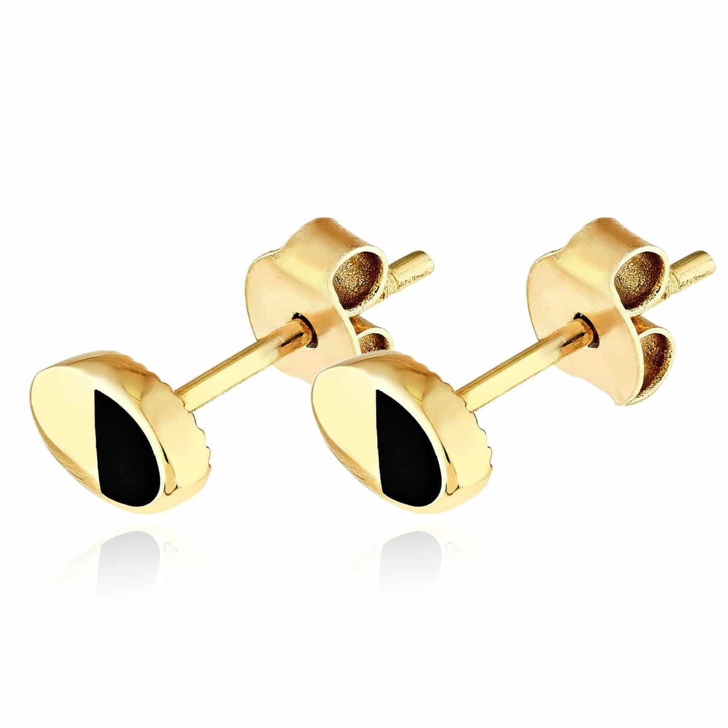 14K Real Gold Oval Black Onyx Split Design Stud Earrings 6mm