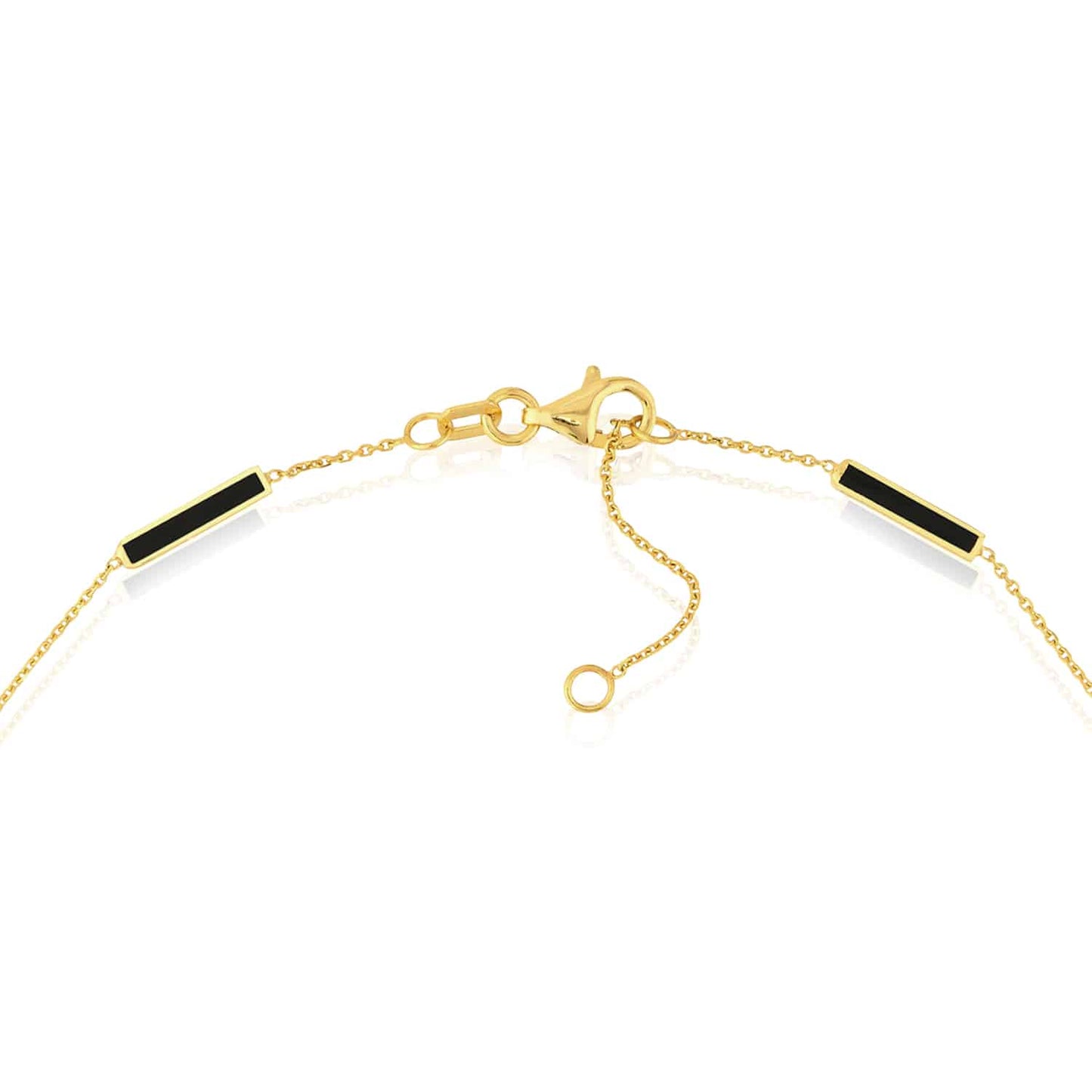 14K Real Gold Yellow Alternating Black Pink Turquoise Bar Cable Anklet 9"-10" Adjust.
