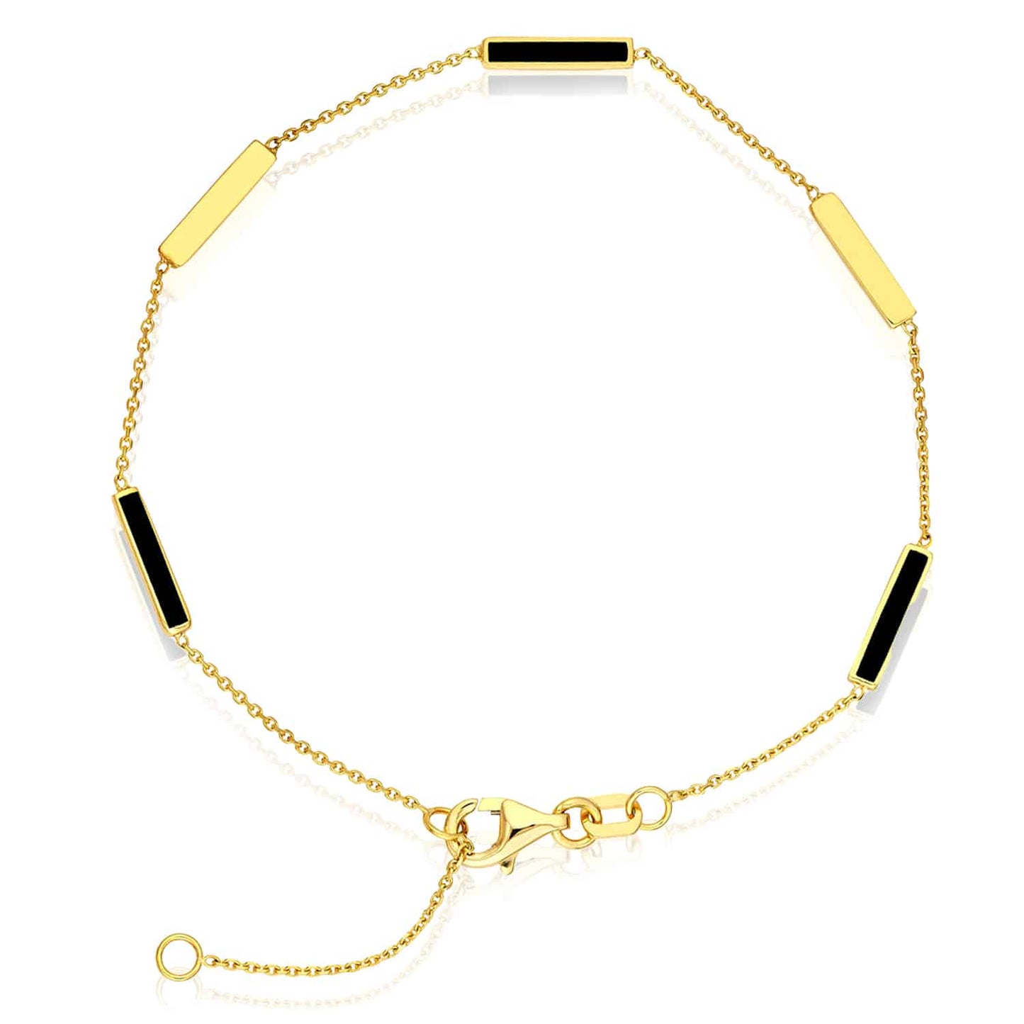 14K Real Gold Yellow Minimalist Alternating Black Bar Bracelet 6.25"-7.25" Adjustable