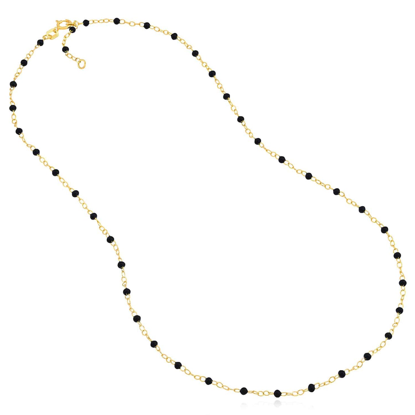 14K Real Gold Black Beaded Station Cable Necklace 16"- 18" Adjustable