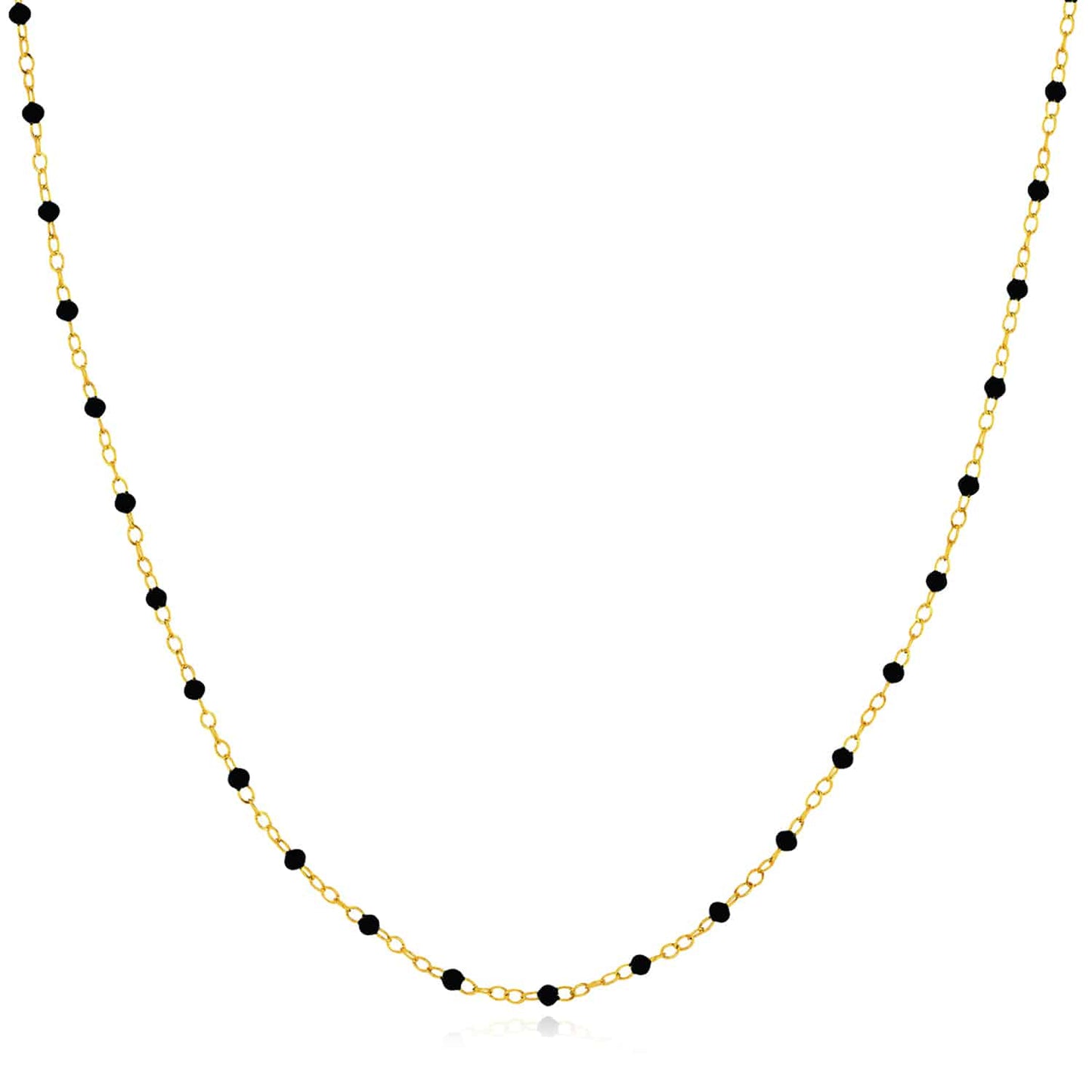 14K Real Gold Black Beaded Station Cable Necklace 16"- 18" Adjustable