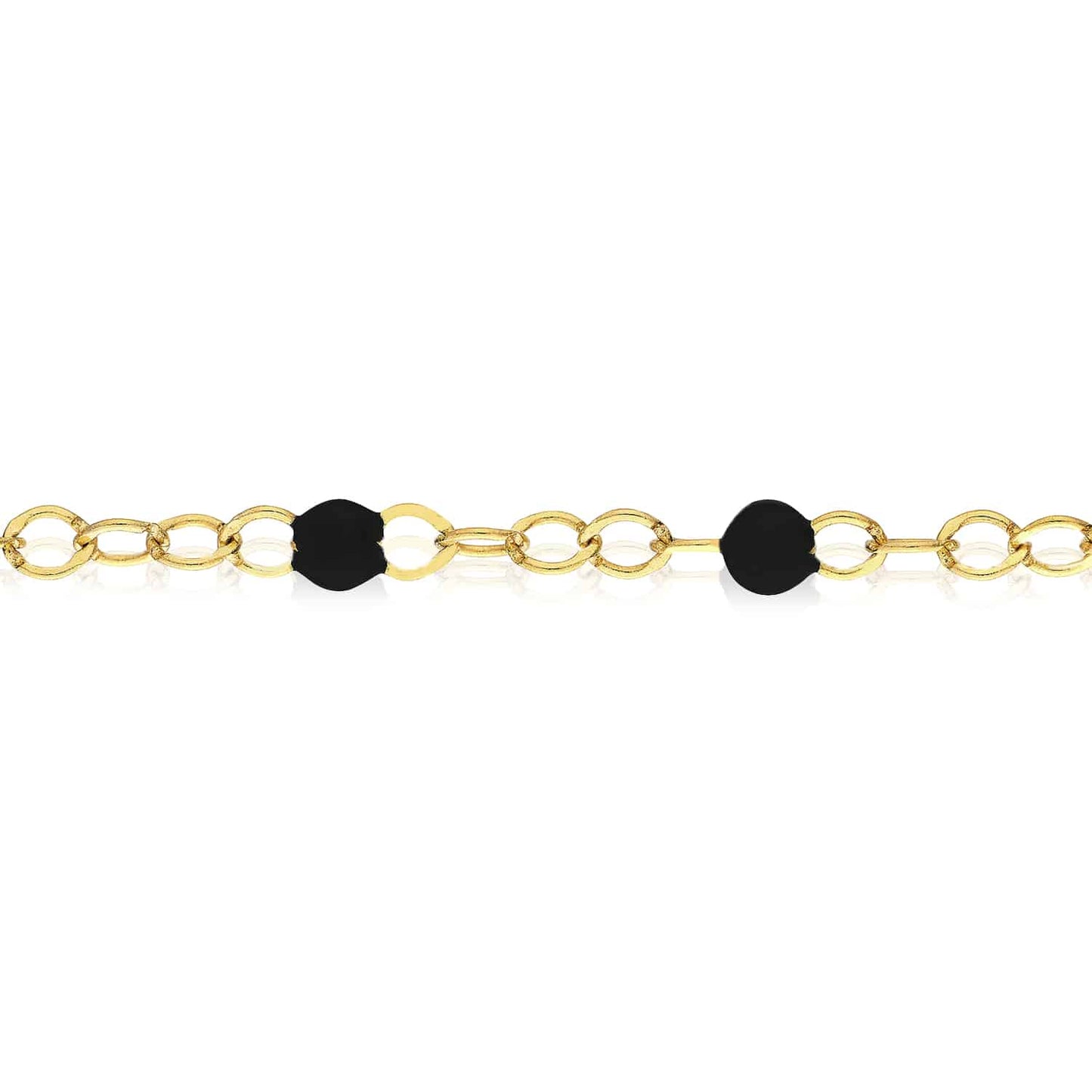 14K Real Gold Yellow Black Beaded Anklet 9"- 10" Adjustable