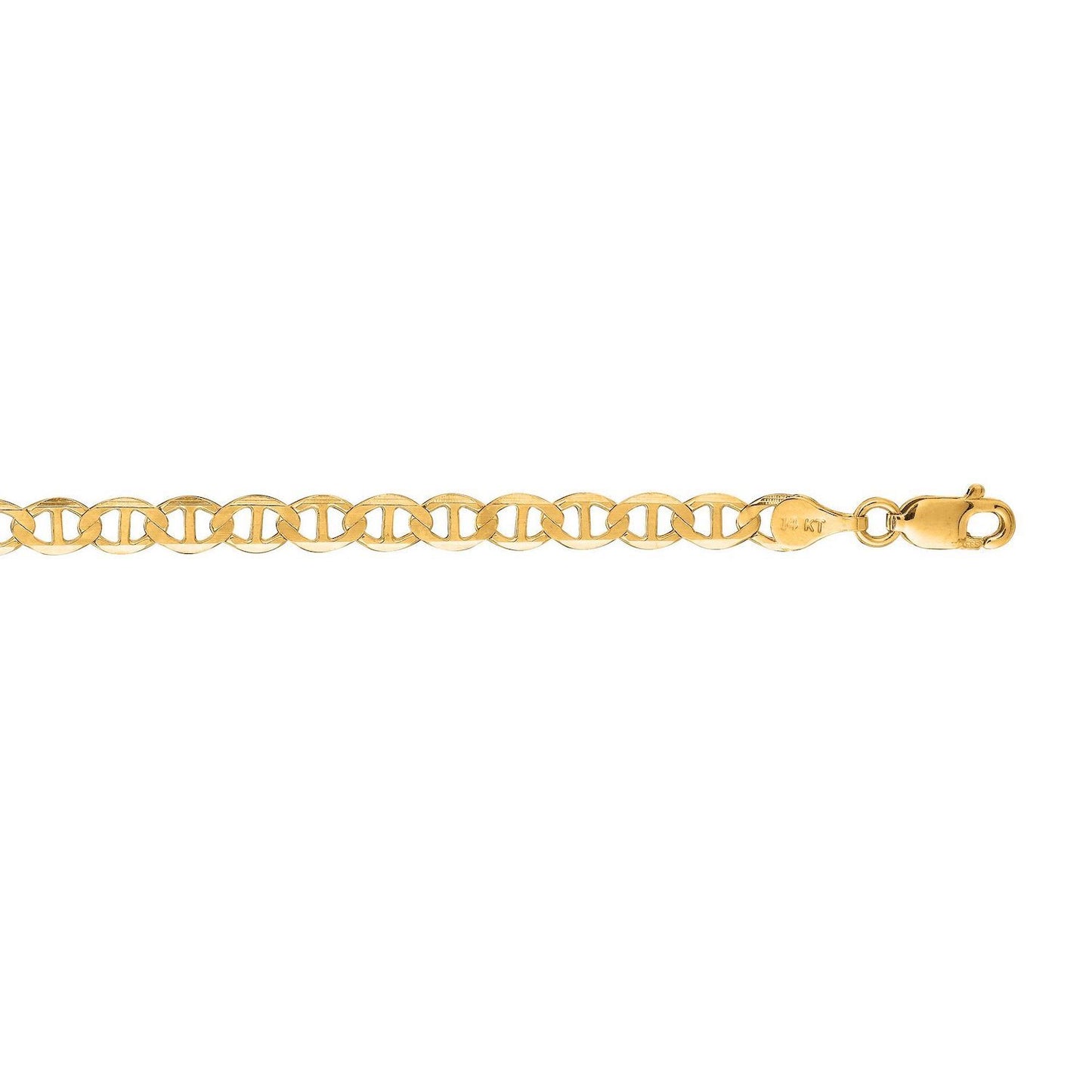 14K Real Gold Solid Mariner Link Bracelet 7" 4mm