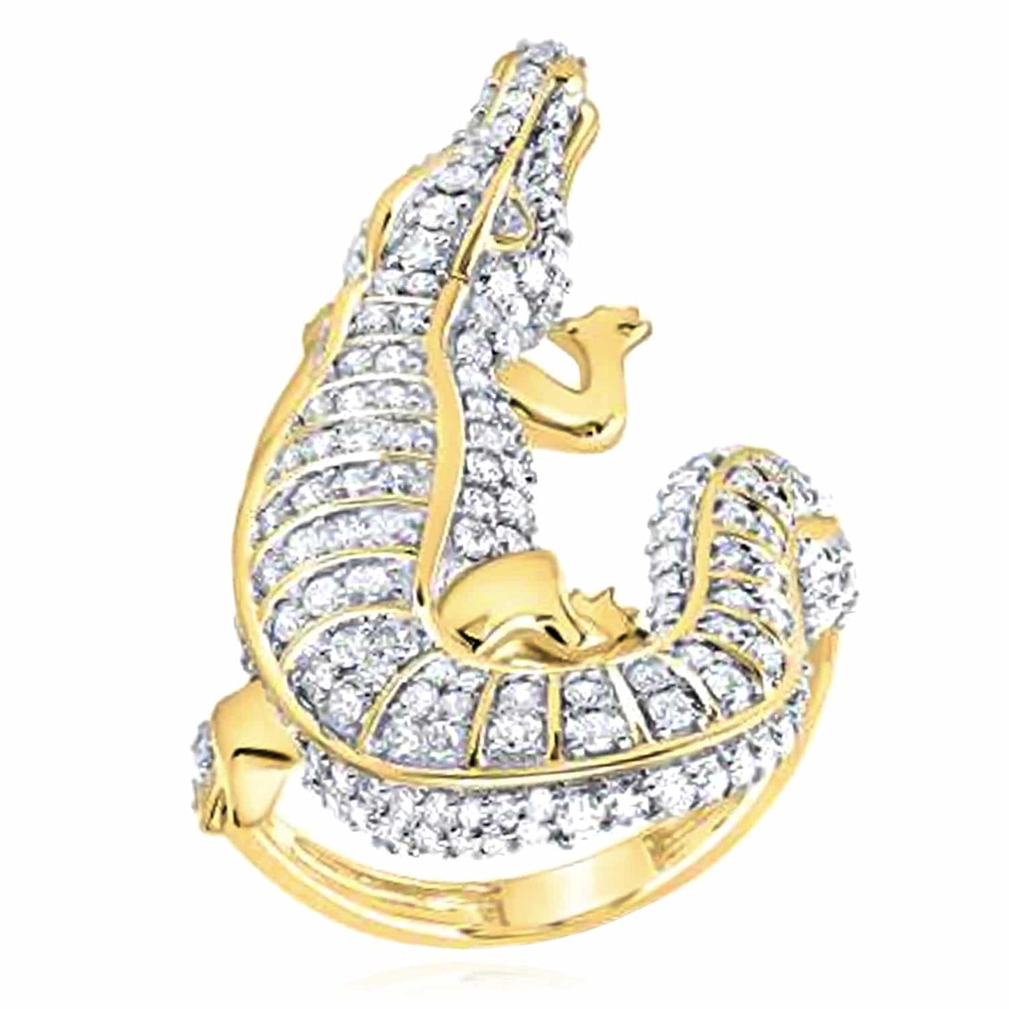1.60CTW Real Diamond 10K Yellow Gold Crocodile Cocktail Ring
