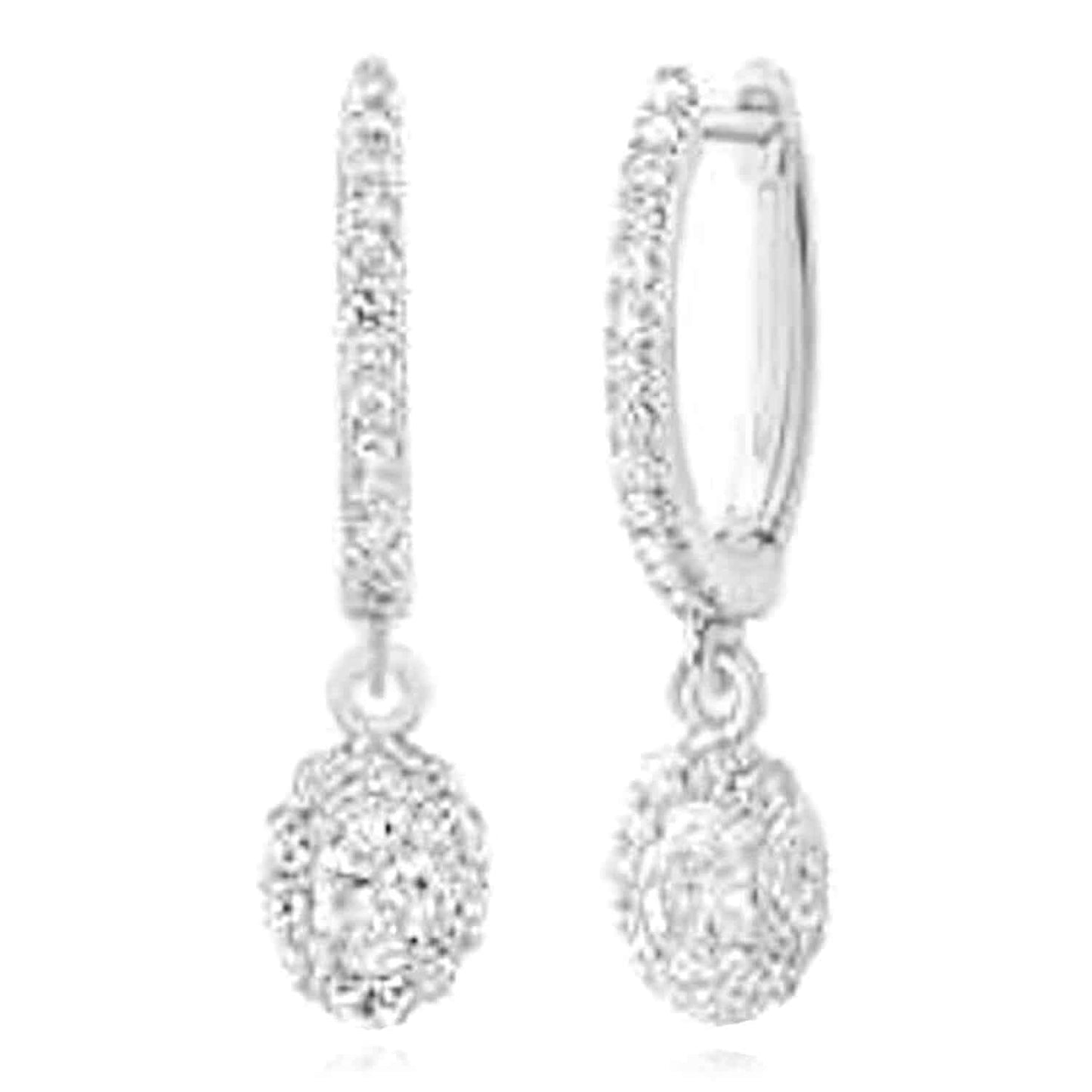 0.60CTW Real Diamond 10K Gold Yellow White Drop Hoop Earrings 23mm