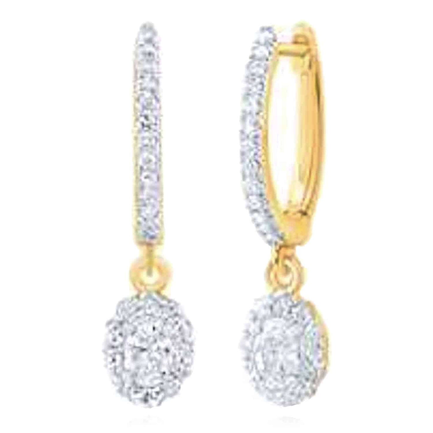 0.60CTW Real Diamond 10K Gold Yellow White Drop Hoop Earrings 23mm