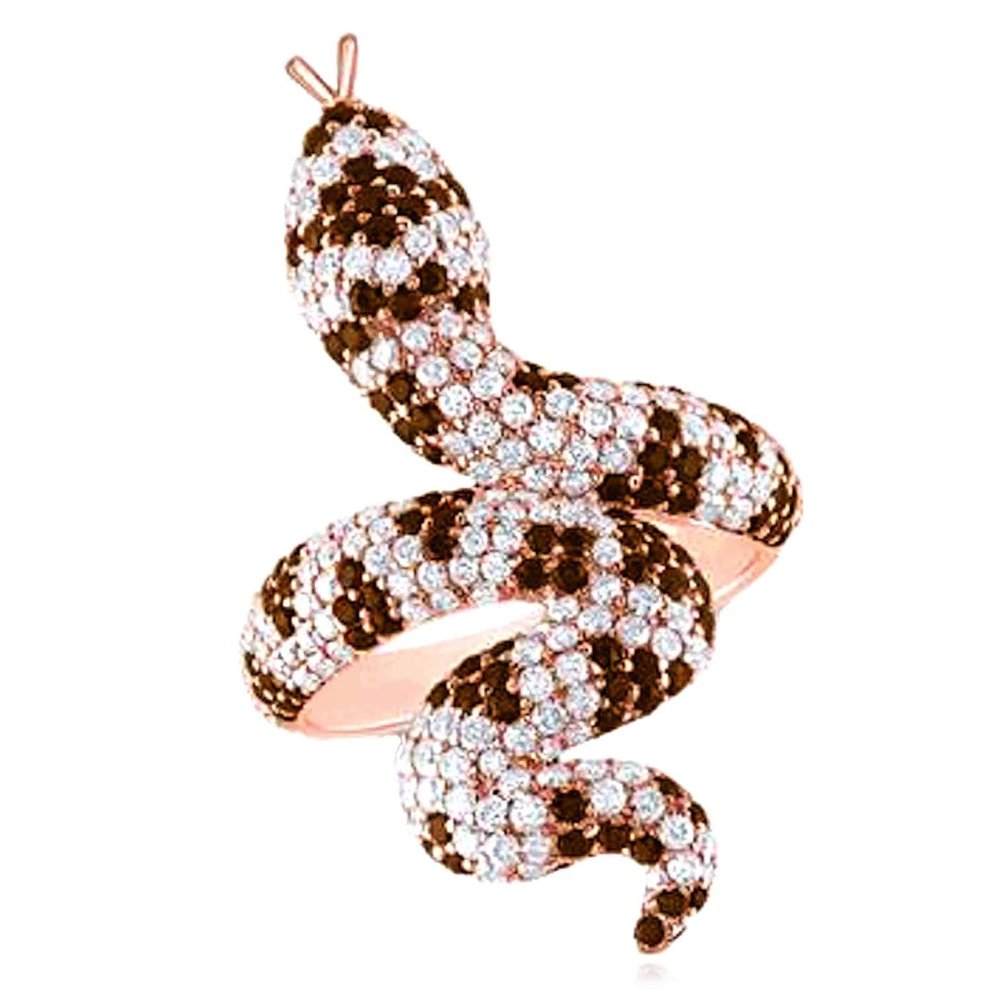 1.90CTW Real Diamond 10K Yellow Gold Brown Serpent Snake Cocktail Ring