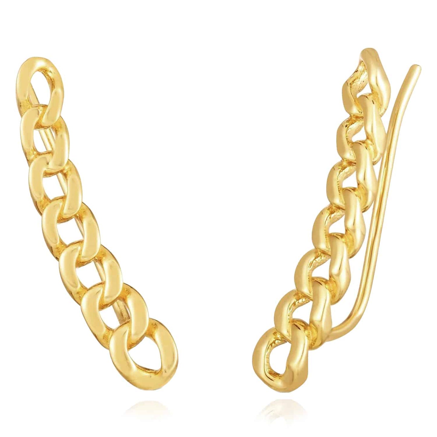 14K Gold Chunky Miami Ear Climber Earrings
