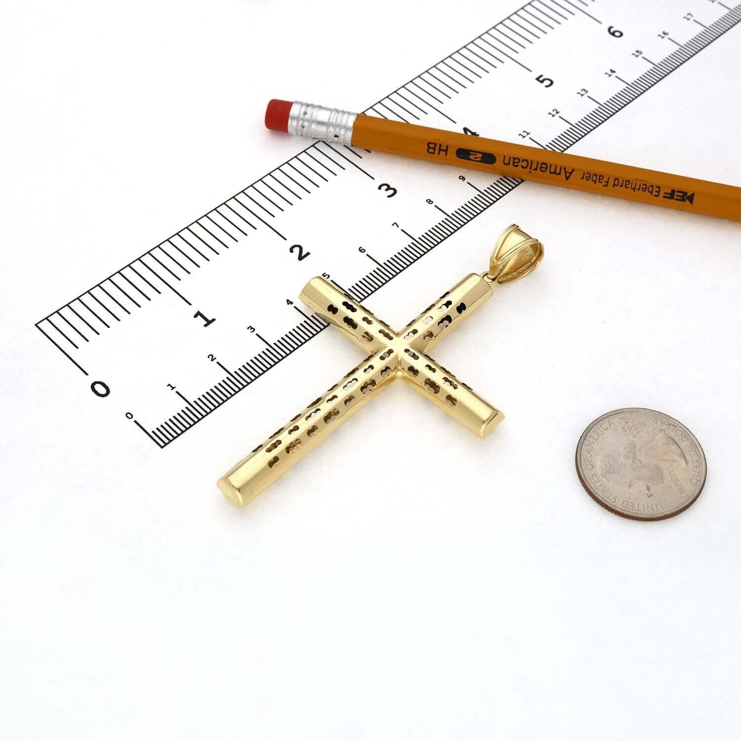 14K Real Gold Cut-Through Ornaments Cross Pendant 3.2"
