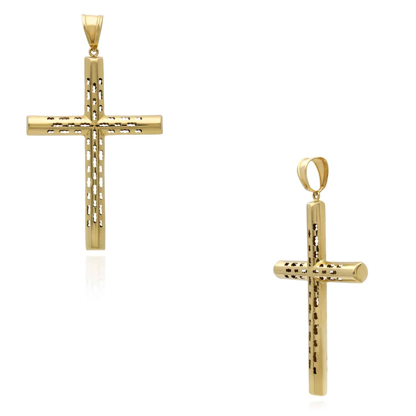 14K Real Gold Cut-Through Ornaments Cross Pendant 3.2"