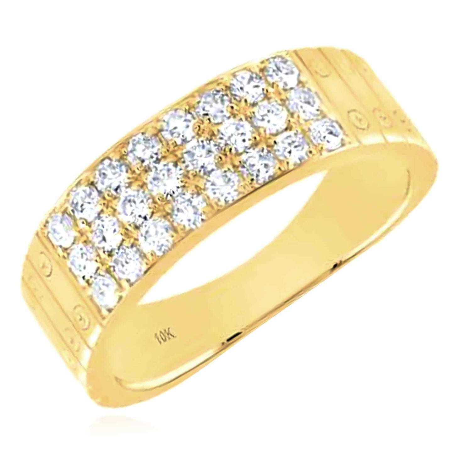 0.90CTW Natural Diamond 10K Yellow Gold Triple-Row Ring Screw-Head Ring Band