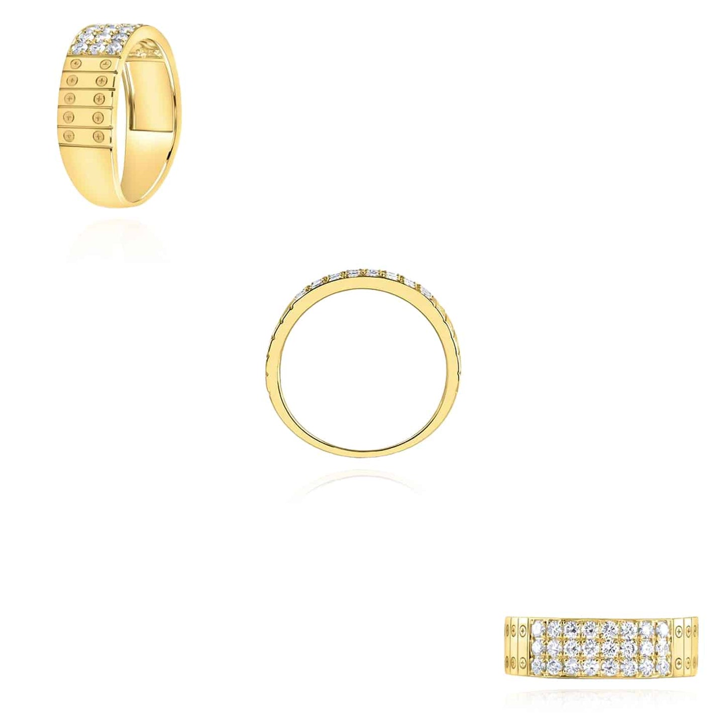 0.90CTW Natural Diamond 10K Yellow Gold Triple-Row Ring Screw-Head Ring Band