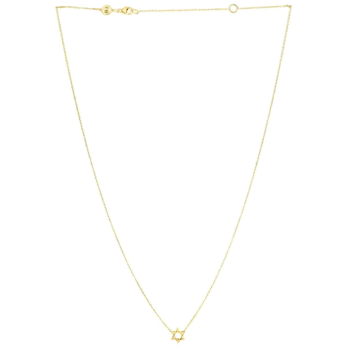 14K Real Gold Star of David Pendant Cable Necklace 16"-18" Adjustable