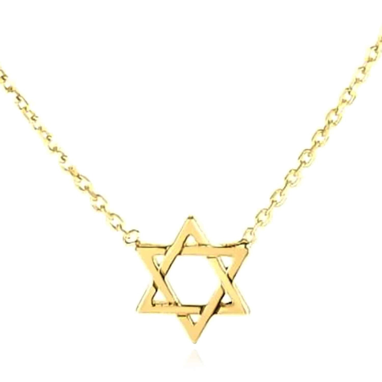 14K Real Gold Star of David Pendant Cable Necklace 16"-18" Adjustable