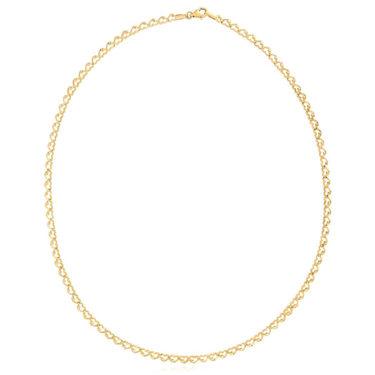 14K Yellow Gold 3.2mm Hearts Charm Link Necklace (Hollow) 17"