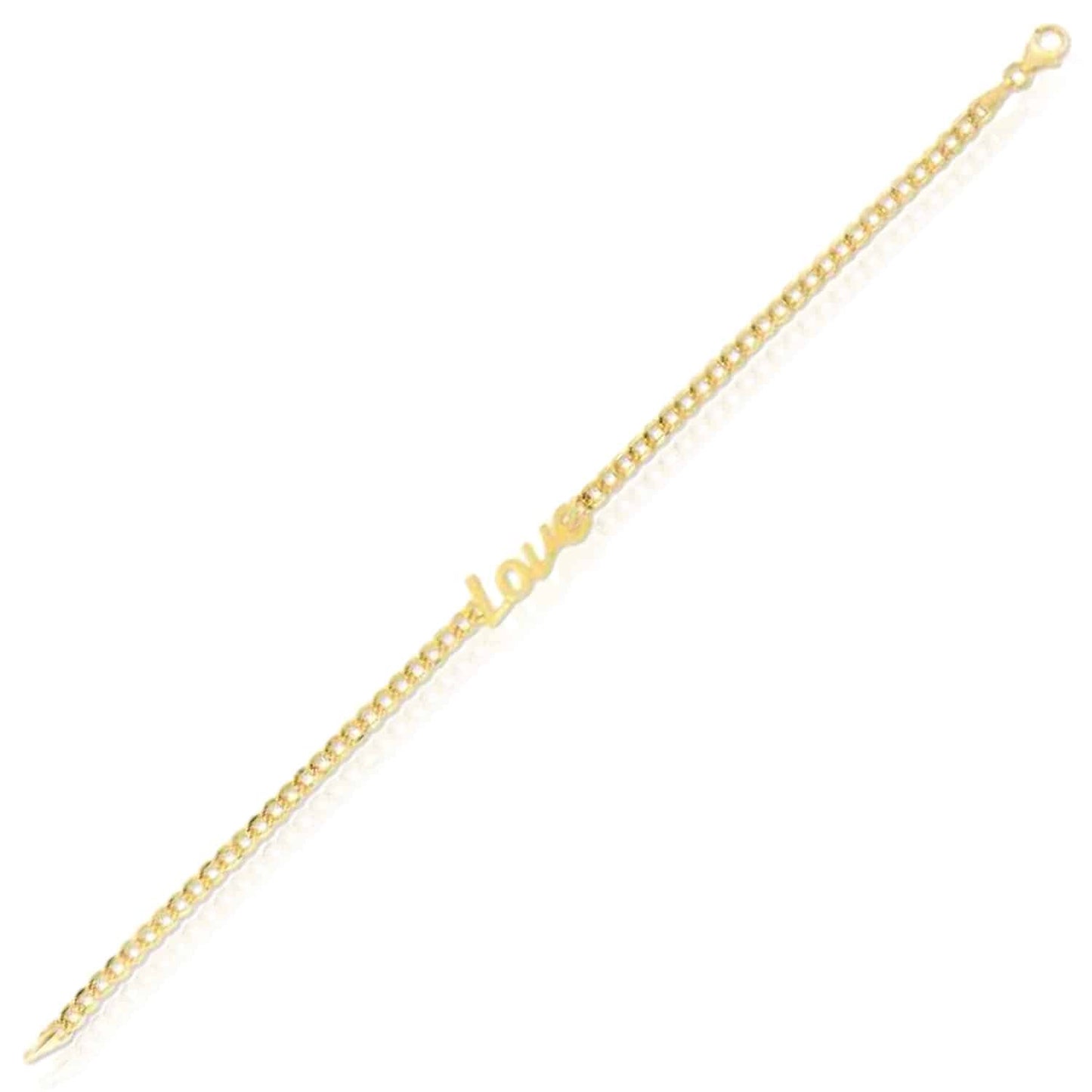 14K Real Gold Yellow Cuban "Love" Script Charm Bracelet 7"