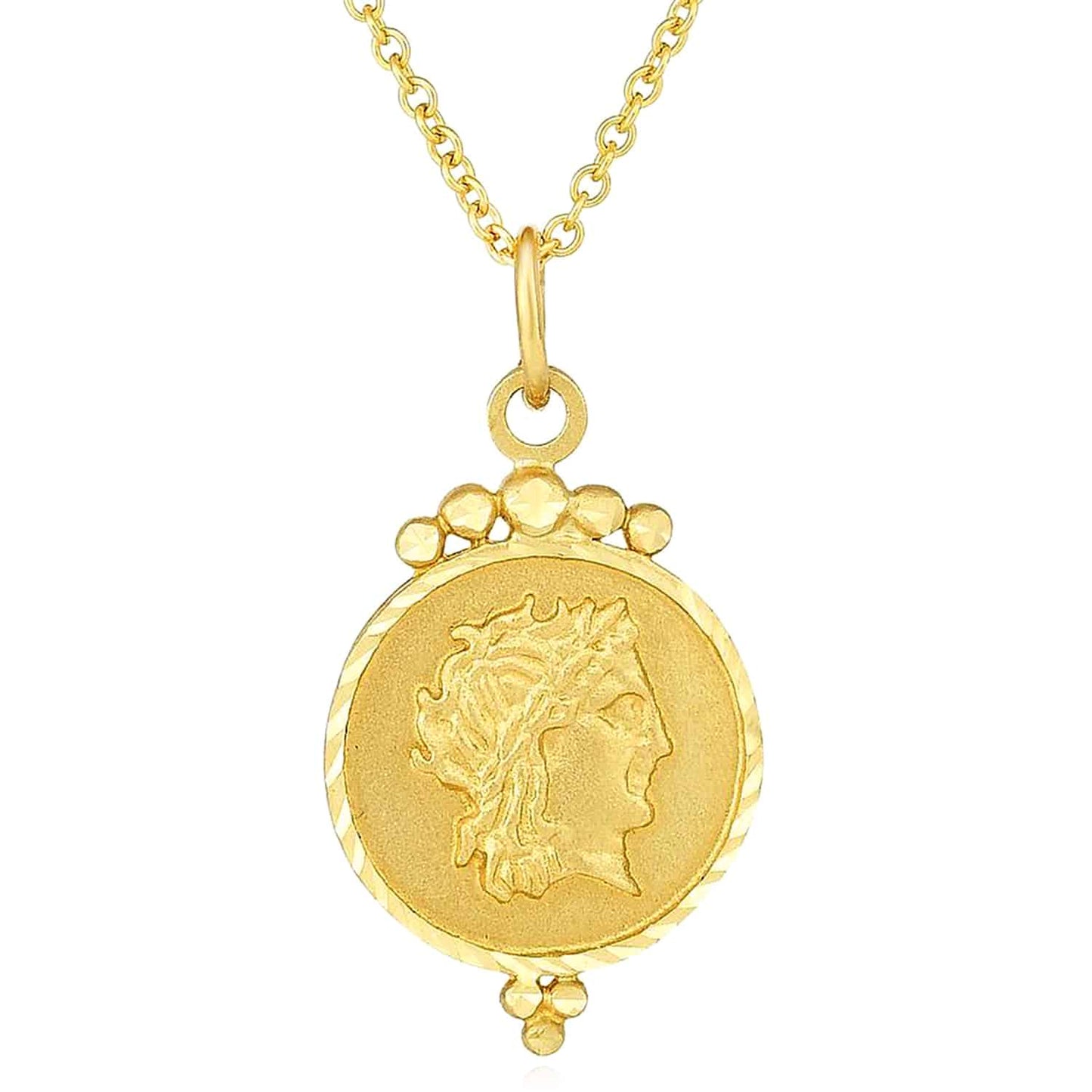 14K Real Gold Roman Coin-Inspired Pendant Necklace 18"