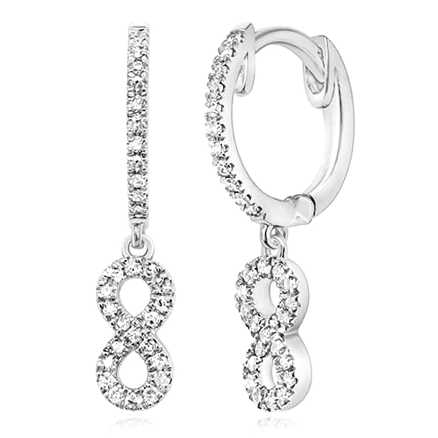 0.16CTW Real Diamond 10K Gold White Yellow Infinity Drop Earrings 19mm