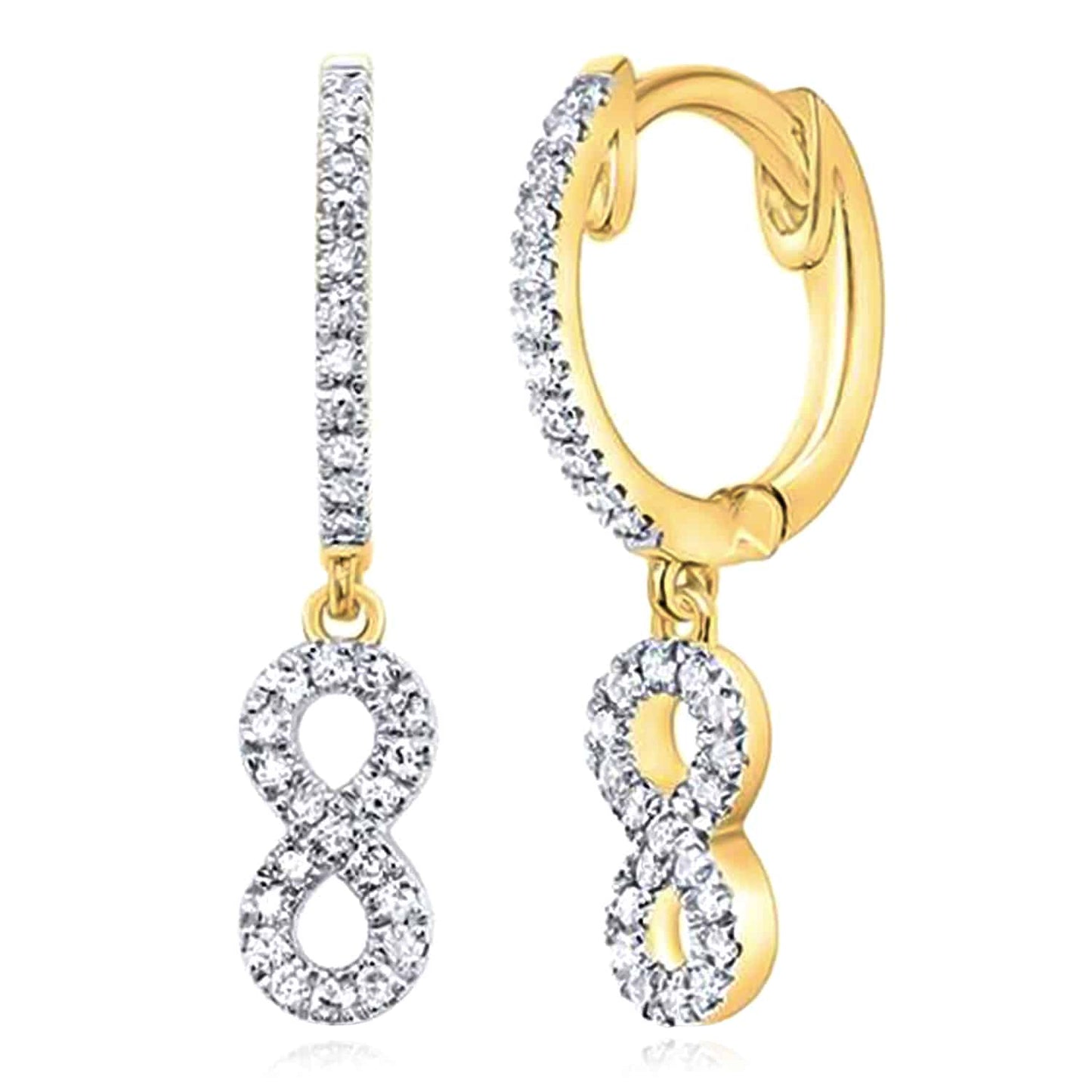 0.16CTW Real Diamond 10K Gold White Yellow Infinity Drop Earrings 19mm