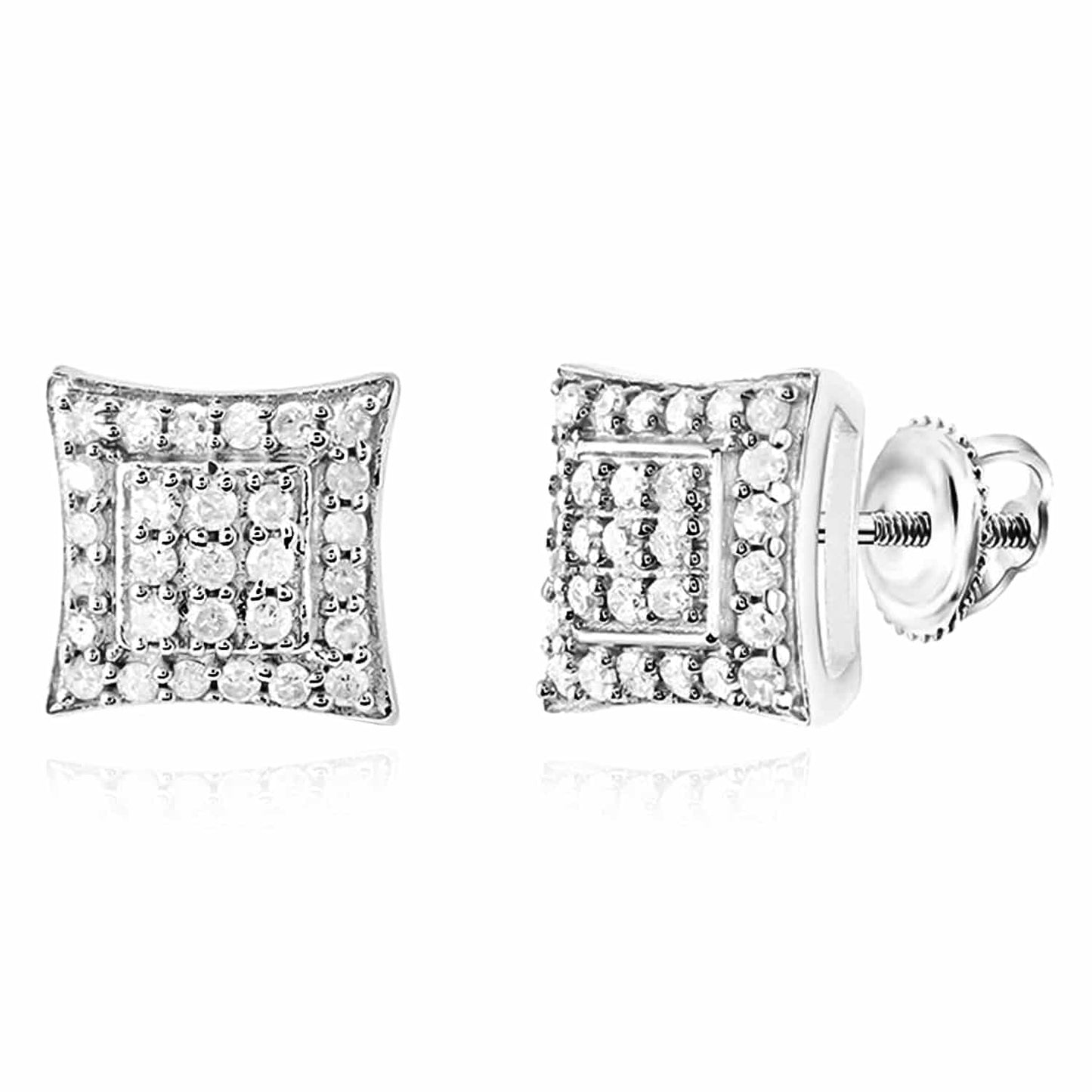0.23CTW Real Diamond White Yellow Gold Over Silver Square Stud Earrings 7.3mm