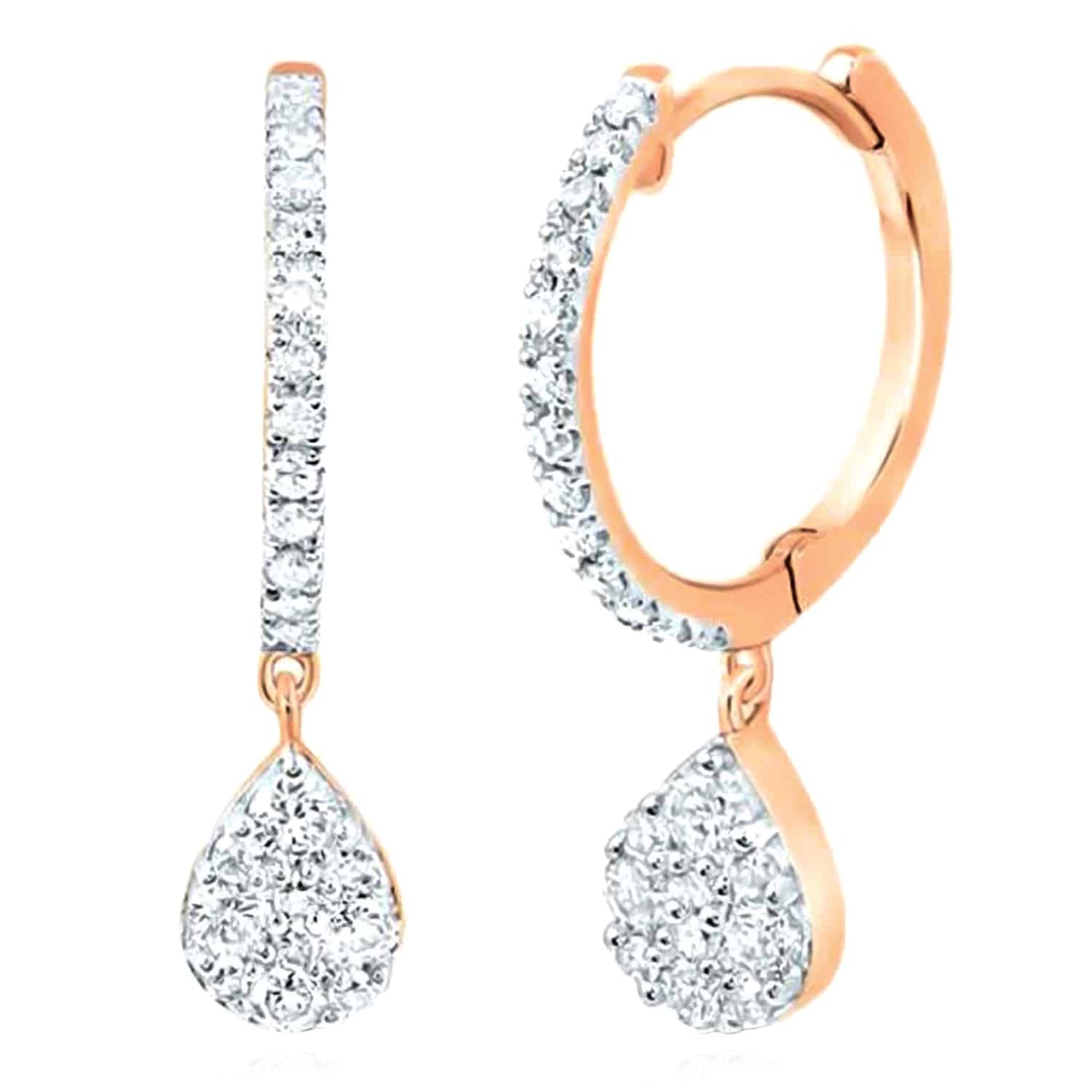 0.43CTW Real Diamond 10K Gold Yellow White Rose Teardrop Earrings 19mm