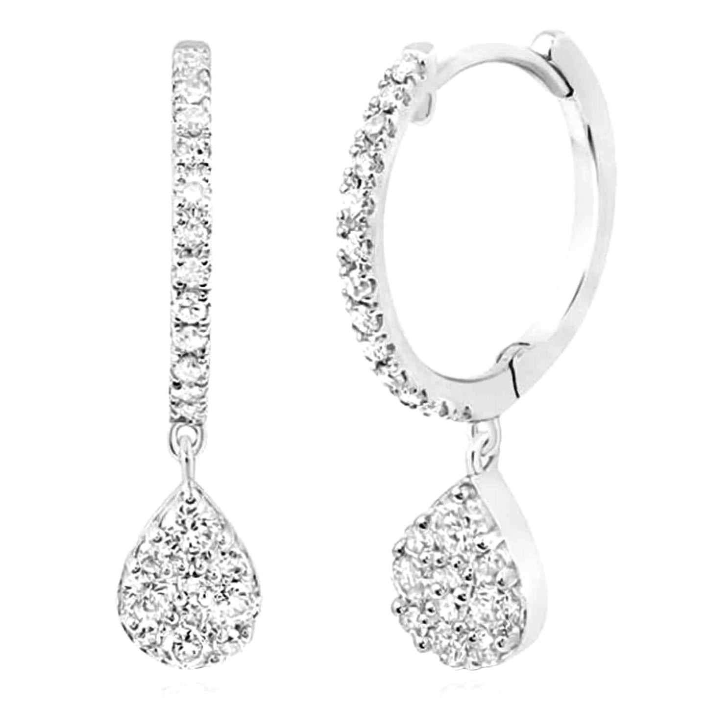 0.43CTW Real Diamond 10K Gold Yellow White Rose Teardrop Earrings 19mm