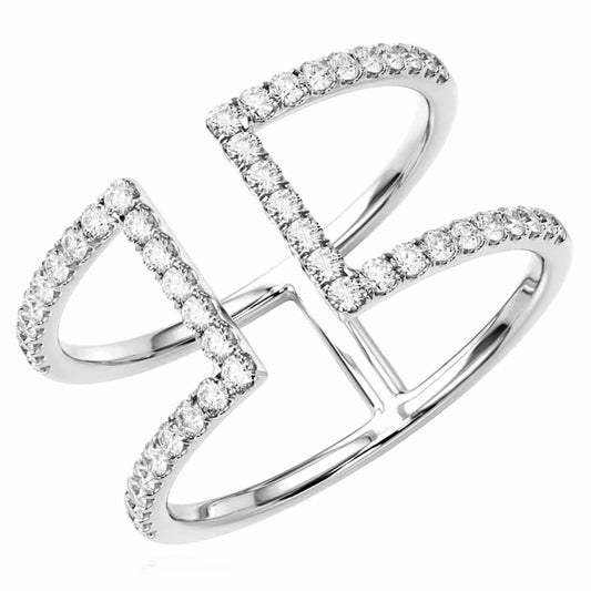 0.50CTW Natural Diamond 14K White Gold Geometric Diamond Crossover Ring