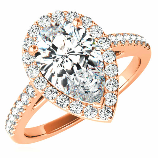 2.35CTW Lab-Grown Diamond 18K Rose Gold Pear Halo Diamond Engagement Ring