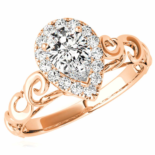 1.10CTW Lab-Grown Diamond 18K Rose Gold Pear Decorative Shank Engagement Ring