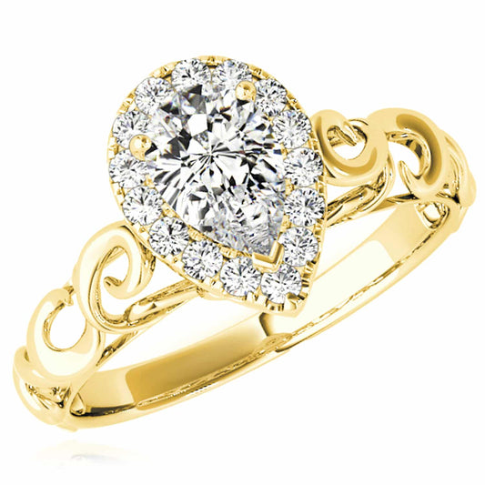 2.15CTW Lab-Grown Diamond 18K Gold Yellow Pear Decorative Shank Engagement Ring