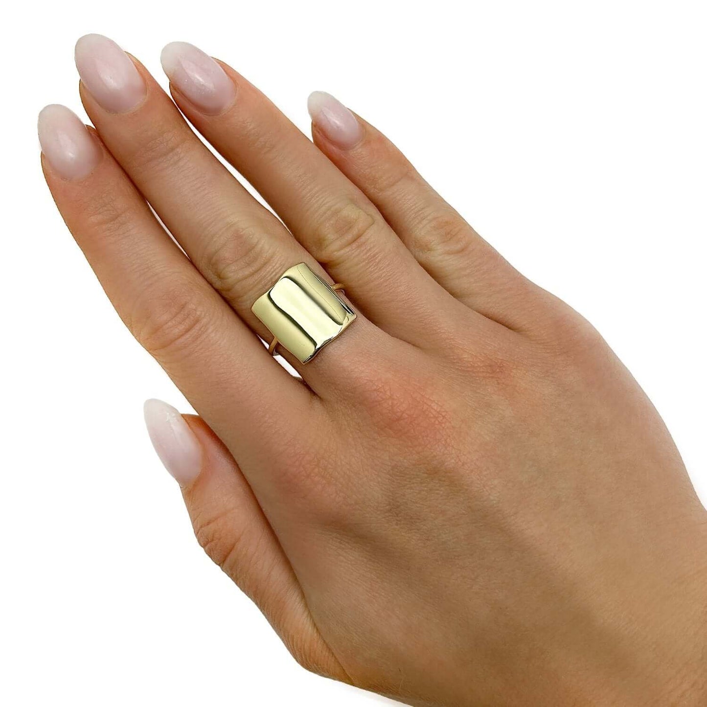 14K Gold Flat Rectangular Top Lightweight Stackable Band Ring