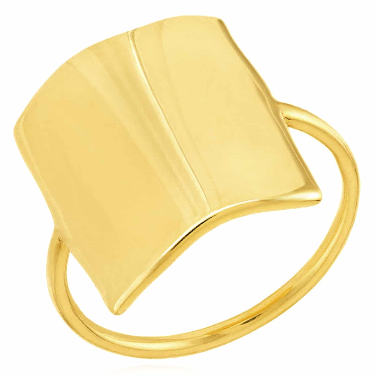 14K Gold Flat Rectangular Top Lightweight Stackable Band Ring