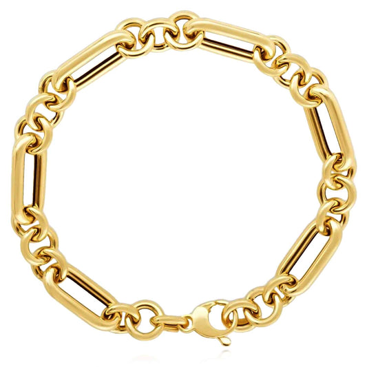 14K Yellow Gold 8mm Alternating Paperclip Bracelet (Hollow) 7.5"