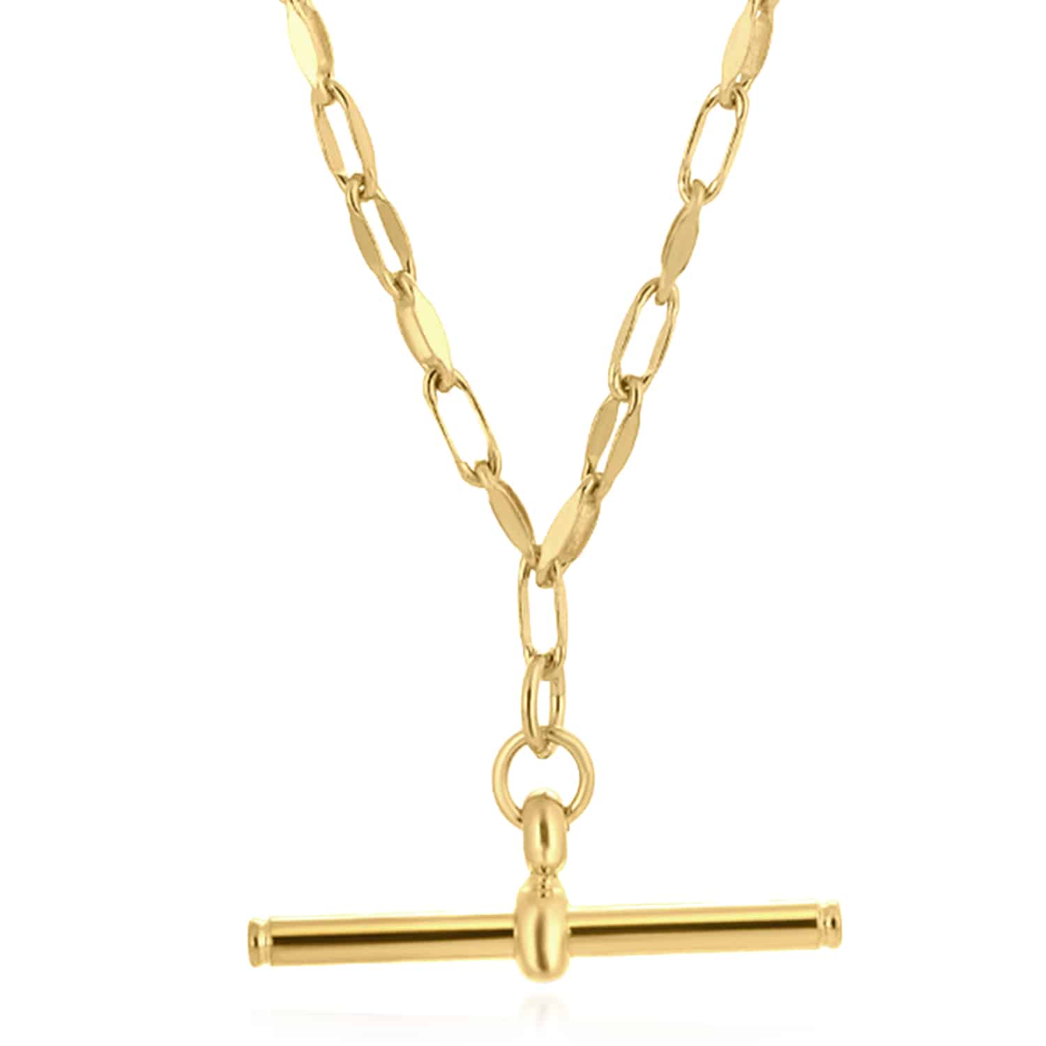 Yellow Gold Over Sterling Silver Toggle T-Bar Paperclip Necklace
