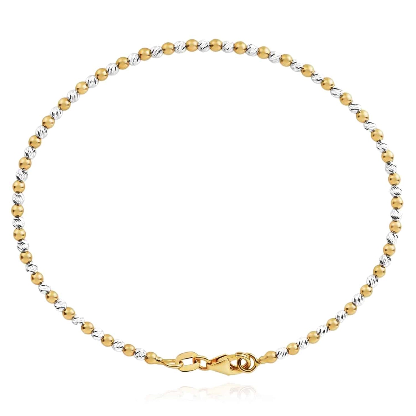 Solid 14K Real Gold Yellow White Two-Tone Bead Ball Bracelet 7"