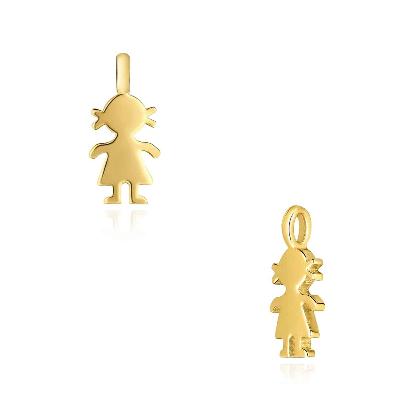 Kid's & Mom's 14K Real Gold Girl Silhouette Charm Pendant 0.4"
