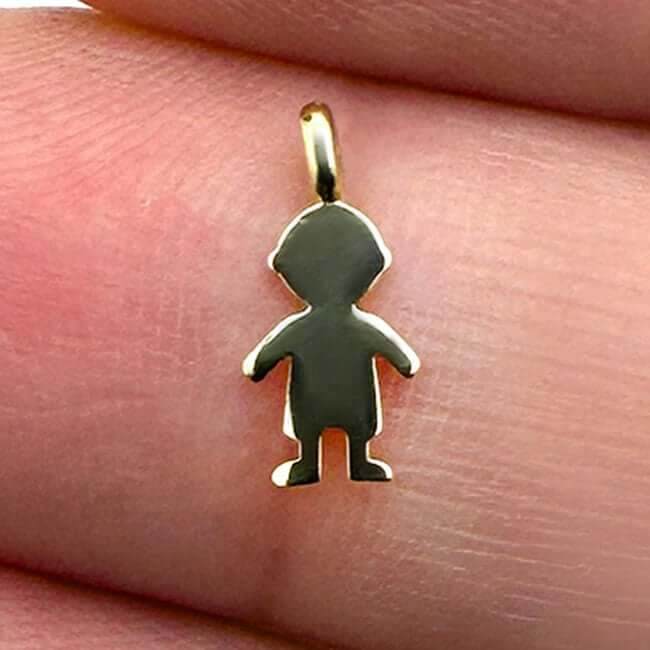 Kid's 14K Real Gold Boy Silhouette Charm Pendant 0.4"